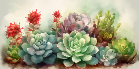 Vibrant Succulent Garden: An Aquarelle Painting