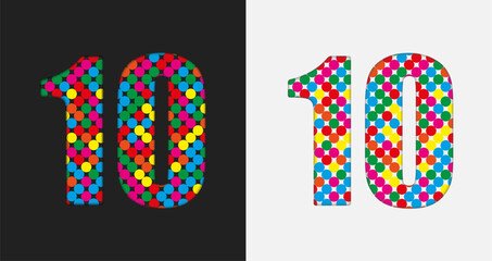 Bubble number - 10. Glitter figure of colored dots