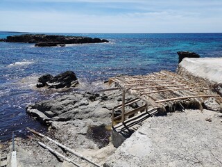 Fototapeta na wymiar beach and sea at latja de ses Salines in Ibiza