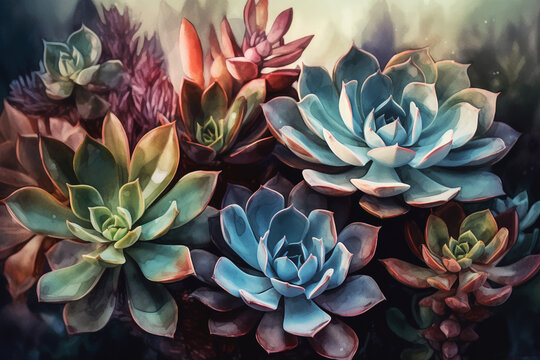 Vibrant Succulent Garden: An Aquarelle Painting