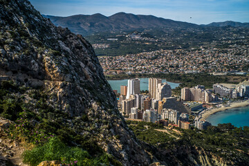 View from Ifach Rock to the sea, la Fossa beach and Calpe apartment buildings