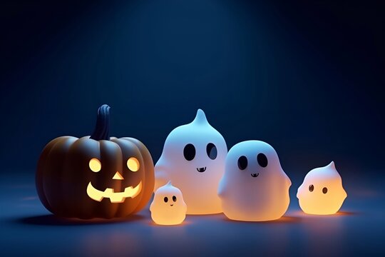 halloween pumpkin with cute ghost, created with Generative AI