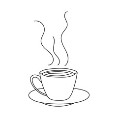 Hand drawing of a cup of coffee or hot drink. Coffee cup line icon isolated on white background. Doodle vector illustration
