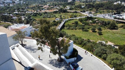 Drone shot of the Church of Santa Eularia in Ibiza