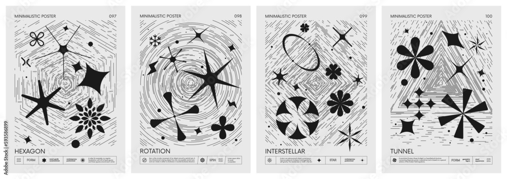 Poster modern geometric vector minimalistic posters with simple shapes, silhouette basic figures and abstra