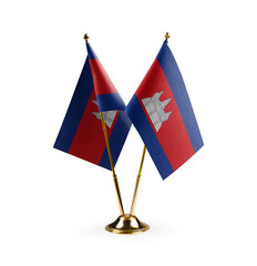 Small national flags of the Cambodia on a white background