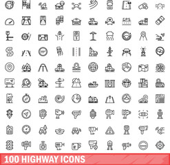 100 highway icons set. Outline illustration of 100 highway icons vector set isolated on white background