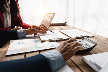 Business people meeting and working with financial report, talking about business plan for investment, finance analysis concept