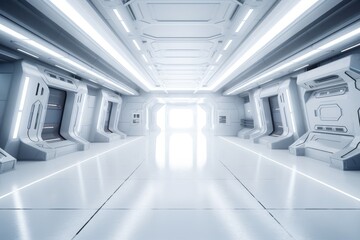 Futuristic sci-fi wall background wall spaceship interior tunnel with glowing lighting effects Generative AI Illustration
