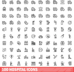 100 hospital icons set. Outline illustration of 100 hospital icons vector set isolated on white background