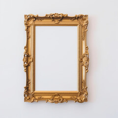 a golden blank frame on a white wall, mock up for pictures and paintings, Generative Art, Digital Art, Generative, KI