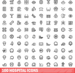 100 hospital icons set. Outline illustration of 100 hospital icons vector set isolated on white background