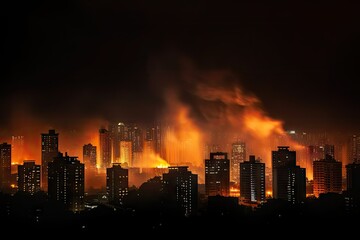 Fototapeta premium burning city, catastrophe, disaster. Gennerative ai