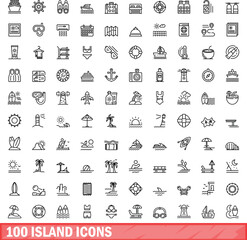 100 island icons set. Outline illustration of 100 island icons vector set isolated on white background © ylivdesign