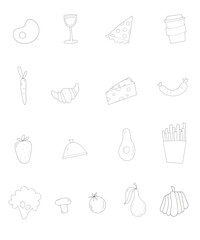 food icon set, flat design on white background, vector illustration
