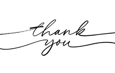 Calligraphic inscription thank you handwritten with line. Vector quote with swashes. Thank you handwritten ink illustration. Mono line calligraphy with decorative flourishes isolated on white.