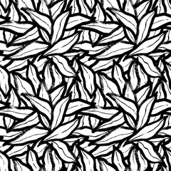 Banana leaves seamless pattern. Exotic or tropical simple leaves pattern. Brush drawn foliage in jungle style. Hand drawn contemporary abstract botanical wallpaper. Modern fashionable template.