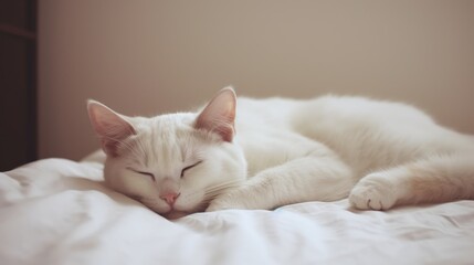 Fototapeta na wymiar cat sleeping on the bed, Generative AI. 