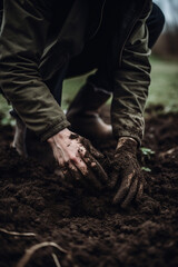 Farming Roots: A Farmer Digging in the Soil with his Hands