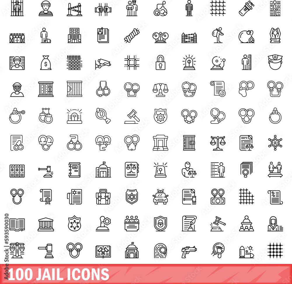 Wall mural 100 jail icons set. outline illustration of 100 jail icons vector set isolated on white background