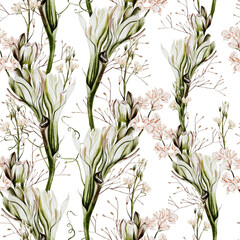 Watercolor seamless pattern with wild flowers.