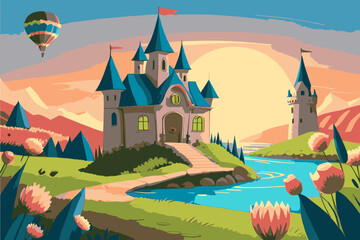 Fairy Kingdom. Illustration for a fairy tale. Vector illustration. - obrazy, fototapety, plakaty