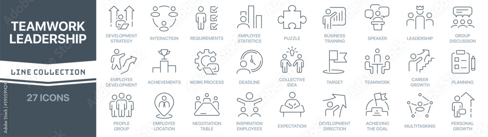 Aufkleber teamwork and leadership linear signed icon collection. signed thin line icons collection. set of tea