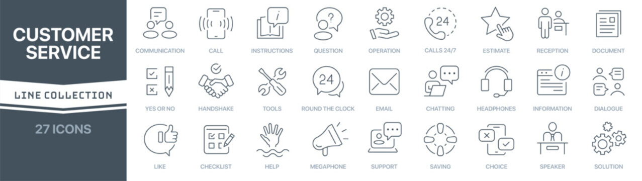 Customer service linear signed icon collection. Signed thin line icons collection. Set of customer service simple outline icons