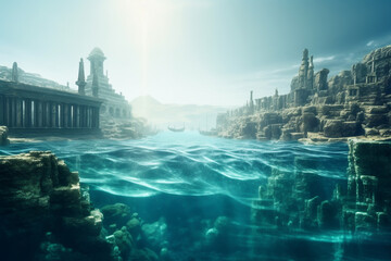 The Mystical Sunken City: A Half-Submerged View of Atlantis in Crystal Blue Waters