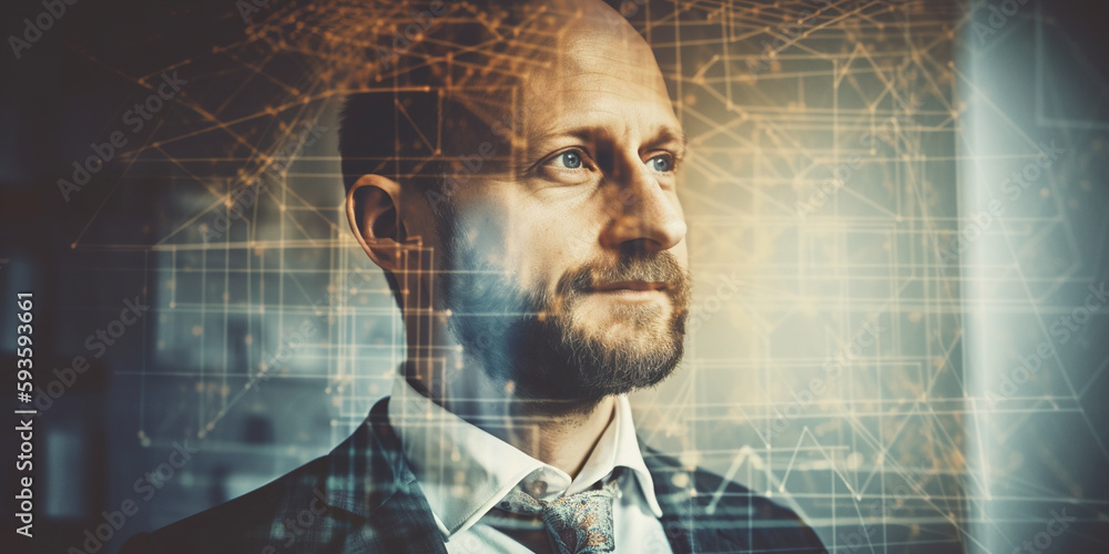 Poster a man with a beard and a suit and tie. ai generative image