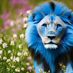 Generative AI portrait of a lion in blue