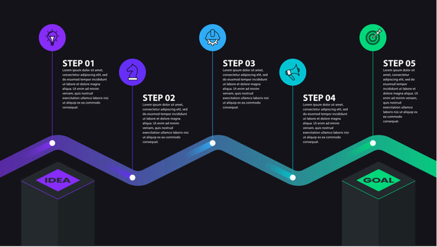 Infographic template. Dark line with 5 steps