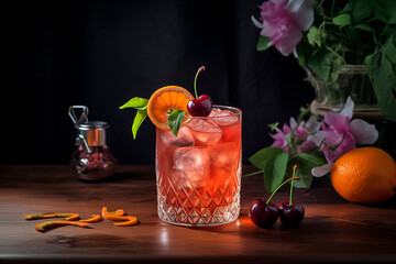 Fresh cocktail on dark background