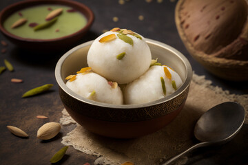 Rasgulla is a one of famous Indian sweet made by Pure Cow milk. This sweet is served chilled and has soft-spongy texure. with the divine aroma of cardamom and Saffron