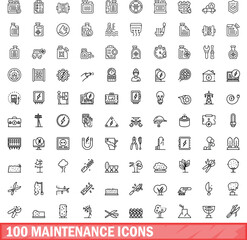 100 maintenance icons set. Outline illustration of 100 maintenance icons vector set isolated on white background