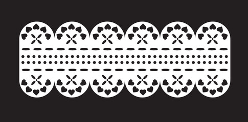 Fototapeta premium lace border heart floral trim. vintage decorative edging pattern design. cut out lace border stencil. 