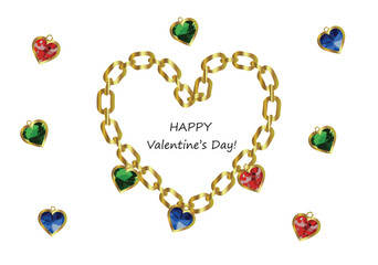 set of heart-shaped chains with diamonds