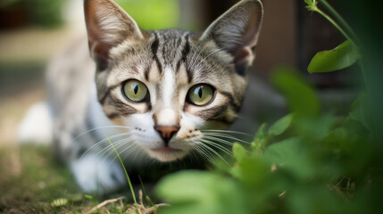 Closeup of a Very Cute and Adorable Little Cat in Nature. With Licensed Generative AI Technology Assistance.