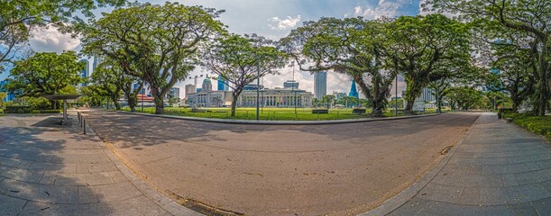 Panoramic image along deserted avenue in Singapore