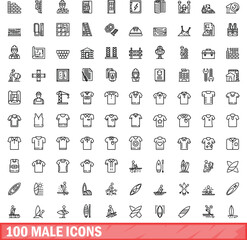100 male icons set. Outline illustration of 100 male icons vector set isolated on white background