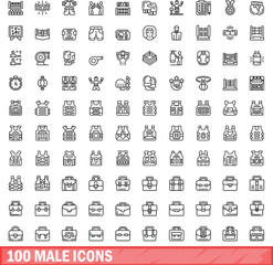 100 male icons set. Outline illustration of 100 male icons vector set isolated on white background