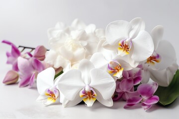 Naklejka na ściany i meble Orchid bouquet on white background. Generative AI