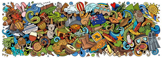 Australian culture doodle cartoon funny banner