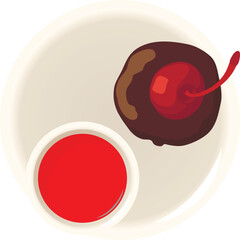 Chocolate muffin icon isometric vector. Muffin with cherry and hibiscus tea icon. Dessert, breakfast, food concept