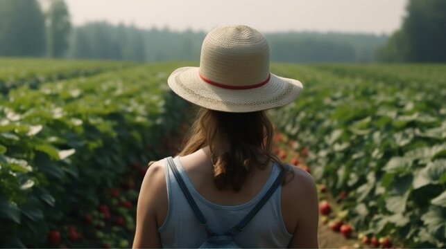 Frau und Natur: Ein Spaziergang durch unsere atemberaubenden Erdbeerfelder
