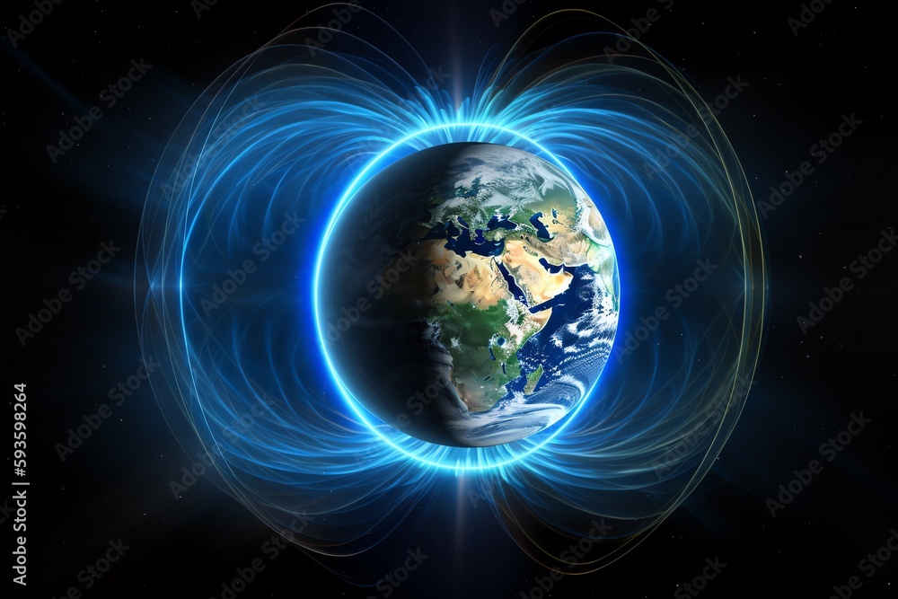 Wall mural earths magnetic field in outer space. generative ai