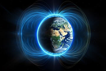 Fototapeta na wymiar Earths magnetic field in outer space. Generative AI