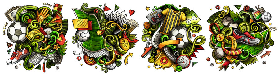 Football cartoon vector doodle designs set. © balabolka