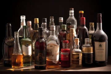 Fototapeta na wymiar Bottles of alcohol. Generative AI