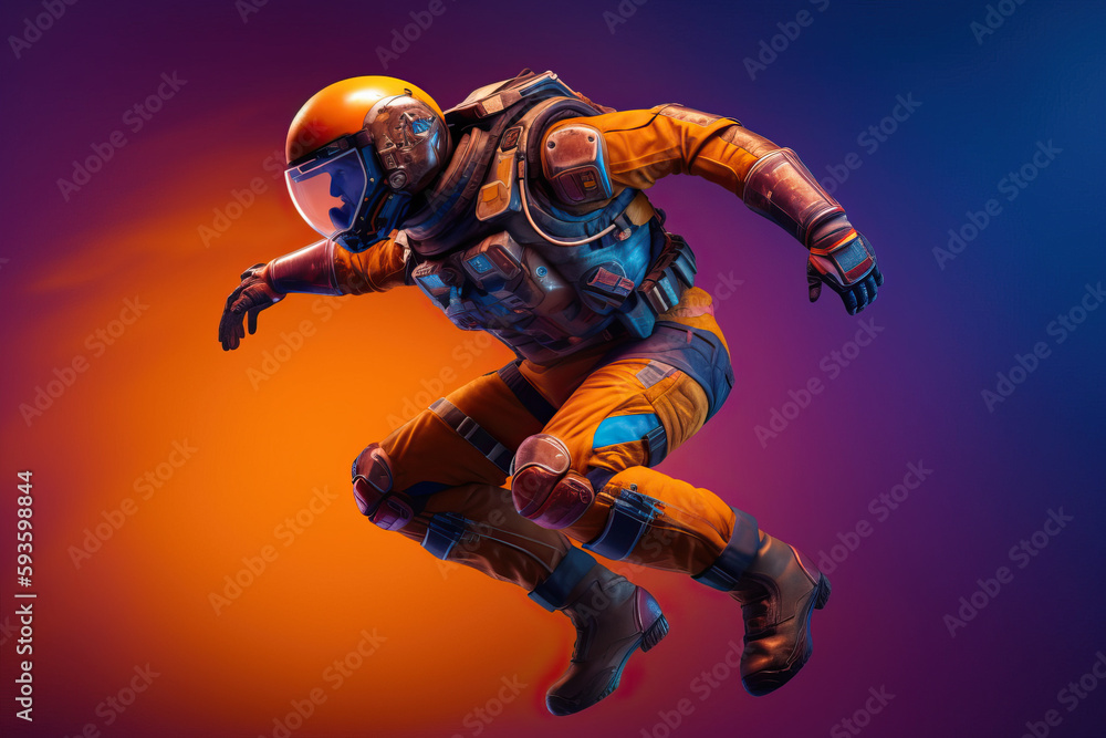 Poster astronaut floating in a colorful abstract scene reflecting the vastness of space - generative ai
